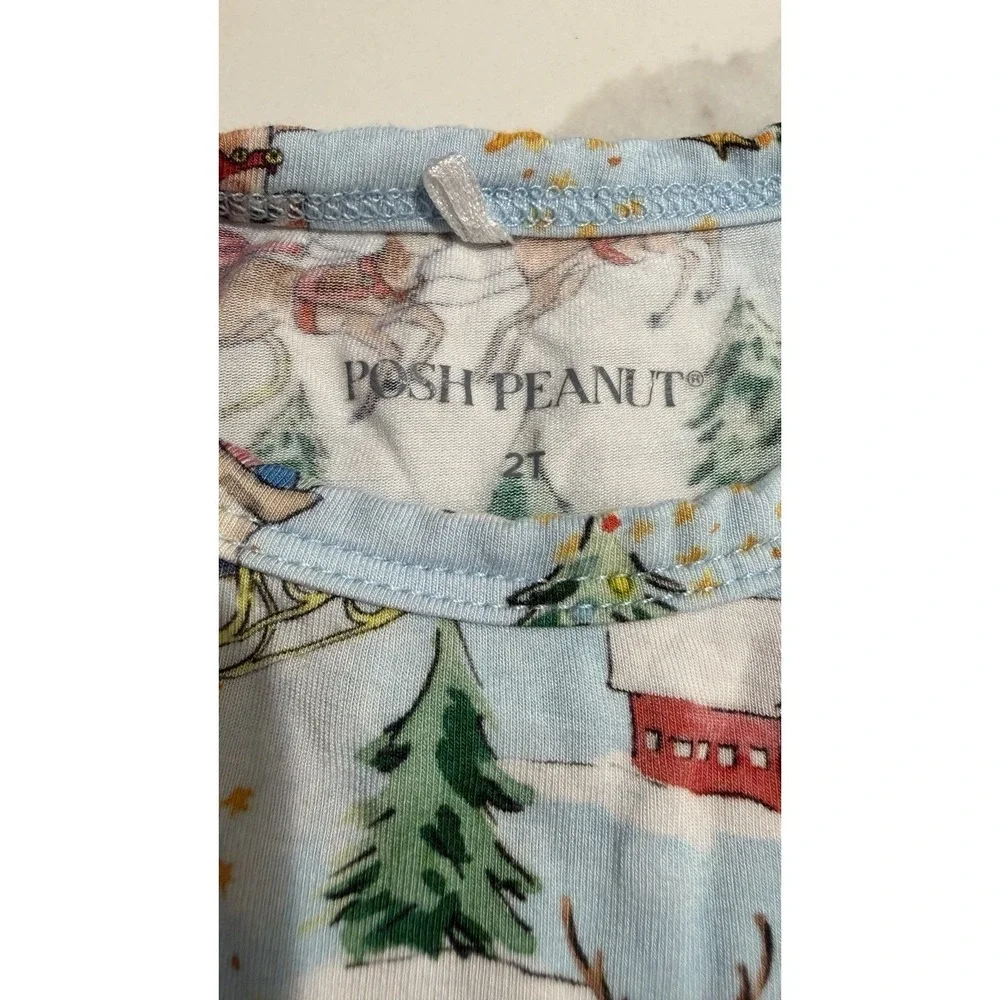 Posh Peanut Noel Christmas Pajama Top Sz 2T Bamboo Santa Holiday Reindeer